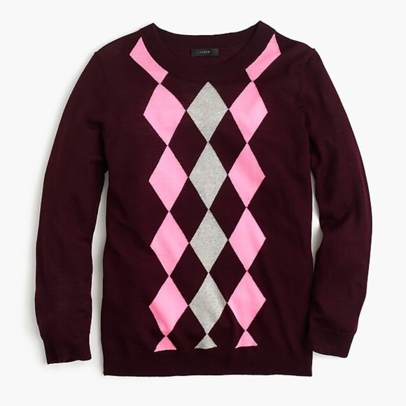J. Crew Tippi Argyle pink, grey, wine crew neck pullover sweater (size PXS) - Picture 9 of 10